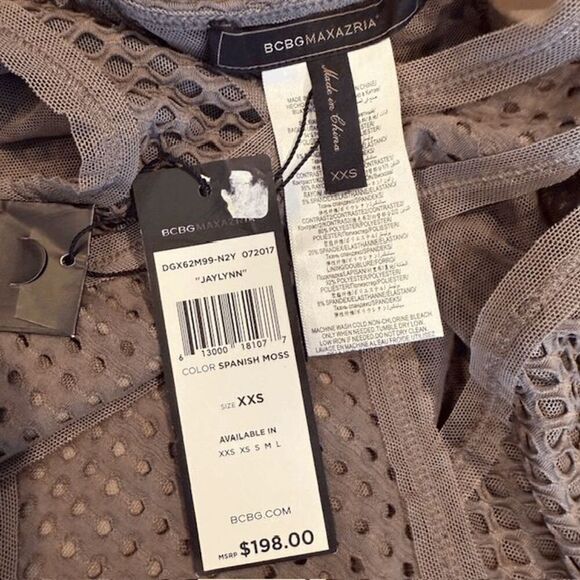NWT BCBGMaxAzria Jaylynn Mesh Patchwork Dress Taupe Brown Bodycon Sexy Size XXS - Picture 5 of 13